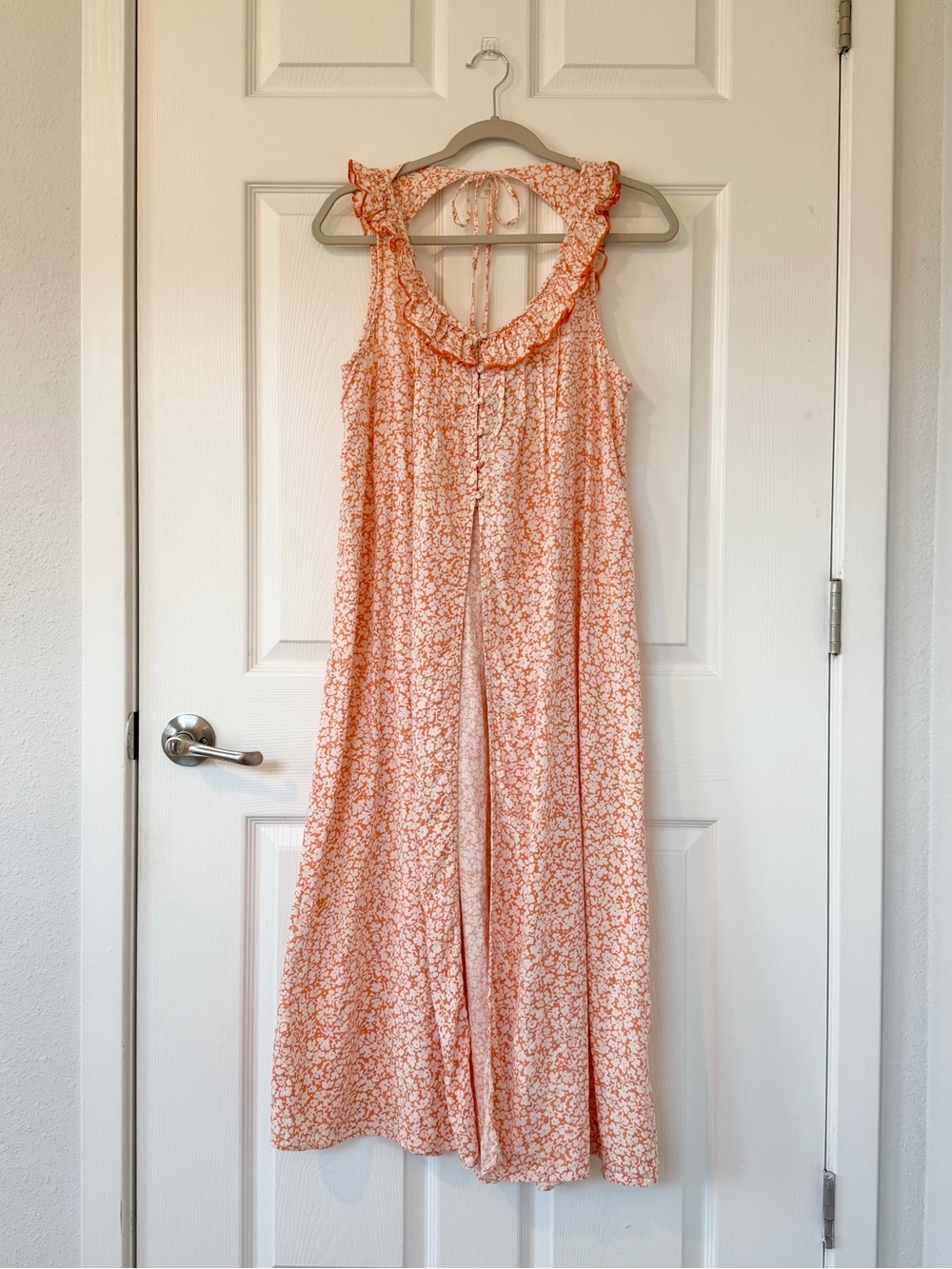 Anthropologie Sleeveless Ruffle Nap Dress in Orange Cottagecore Floral - Picture 4 of 8